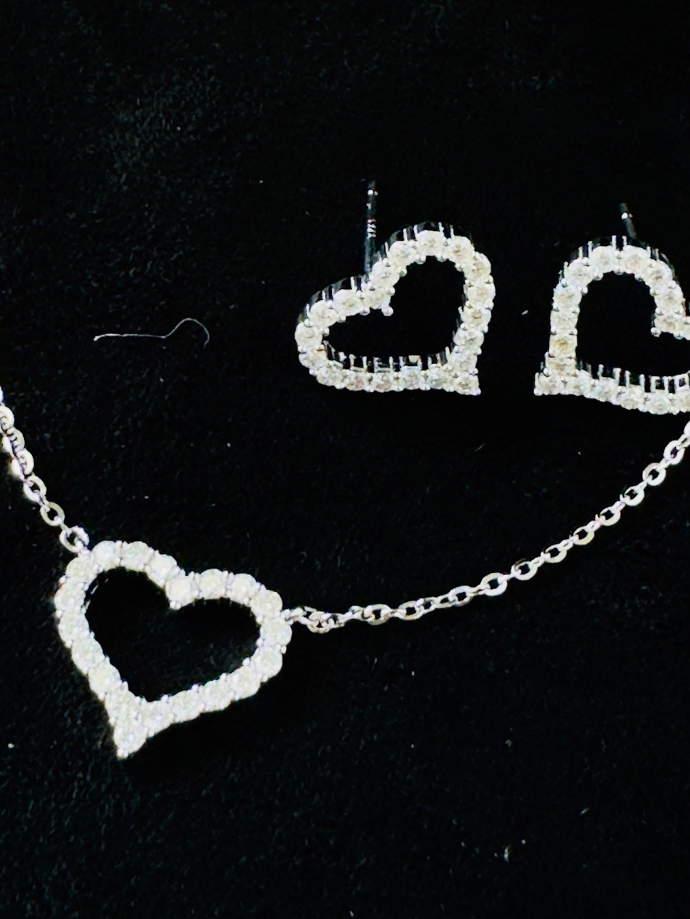 Sterling Silver Moissanite Heart Necklace & Earrings